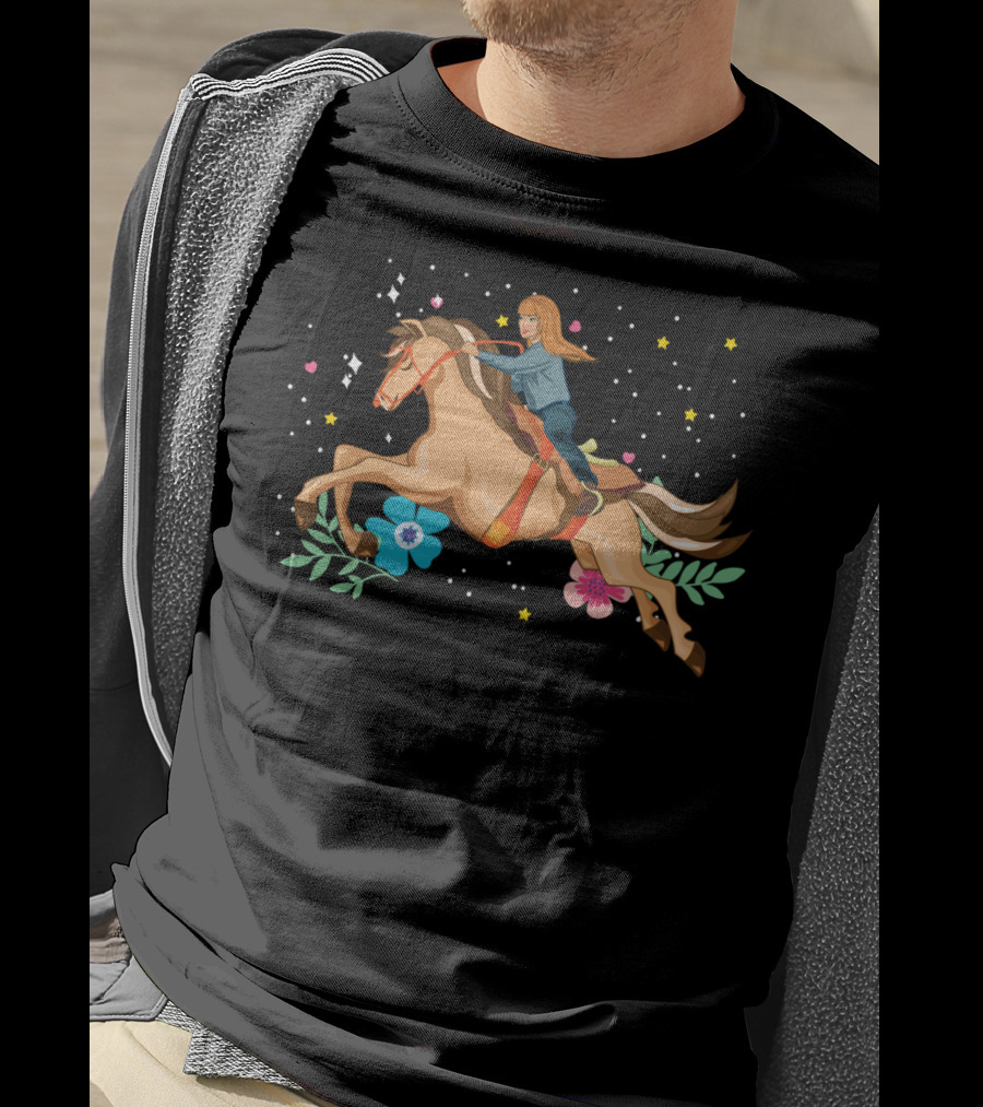 Dreamy Happy Horse Woman Energy With Stars And Flowers T-Shirt