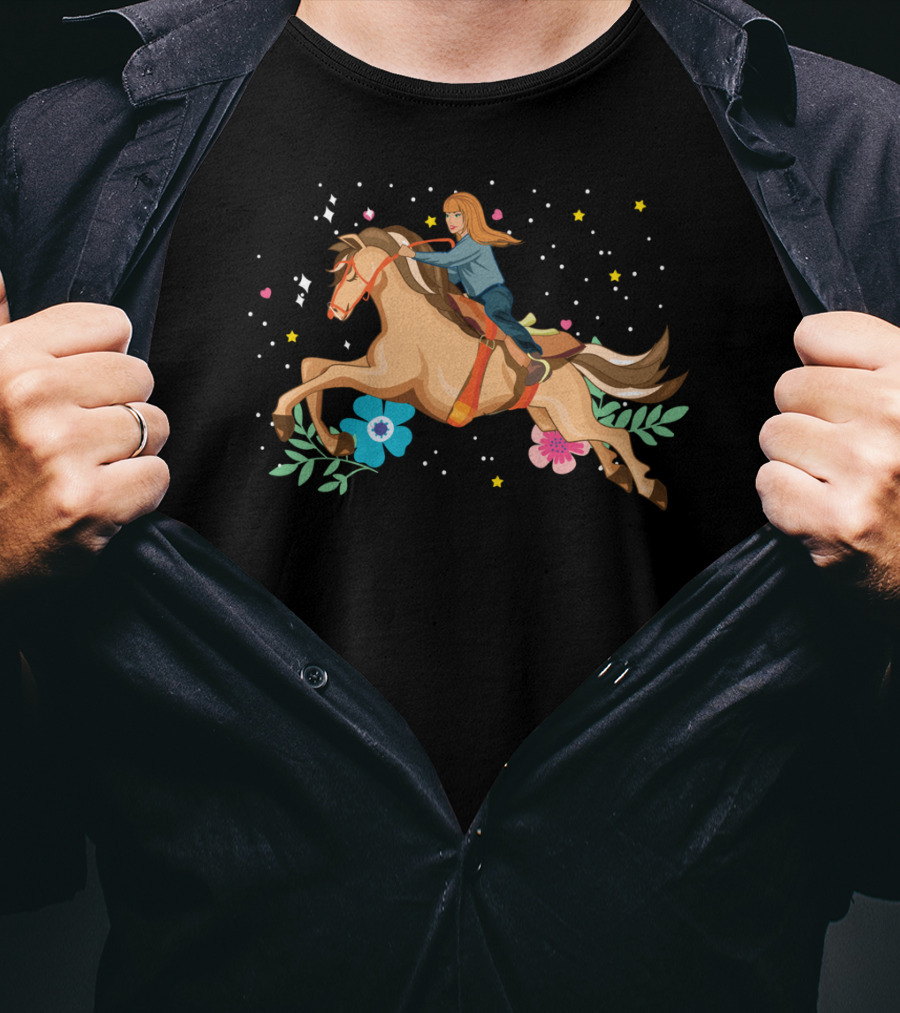 Dreamy Happy Horse Woman Energy With Stars And Flowers T-Shirt