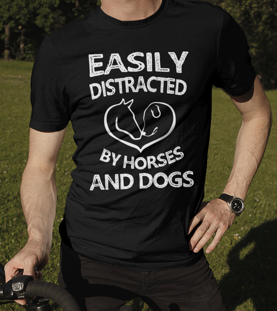Easily Distracted By Horses And Dogs Heart T-Shirt
