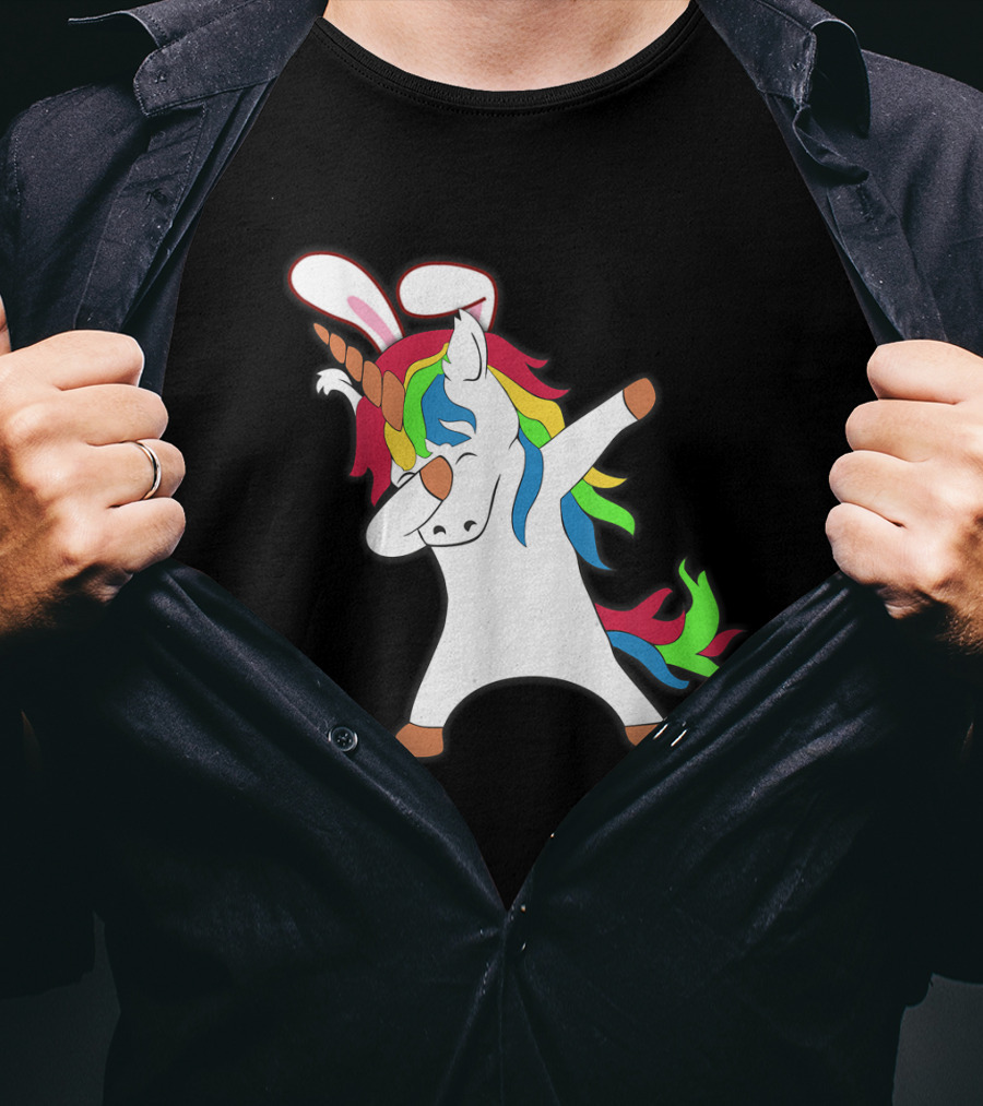 Easter Bunny Dabbing Unicorn With Rabbit Ears T-Shirt