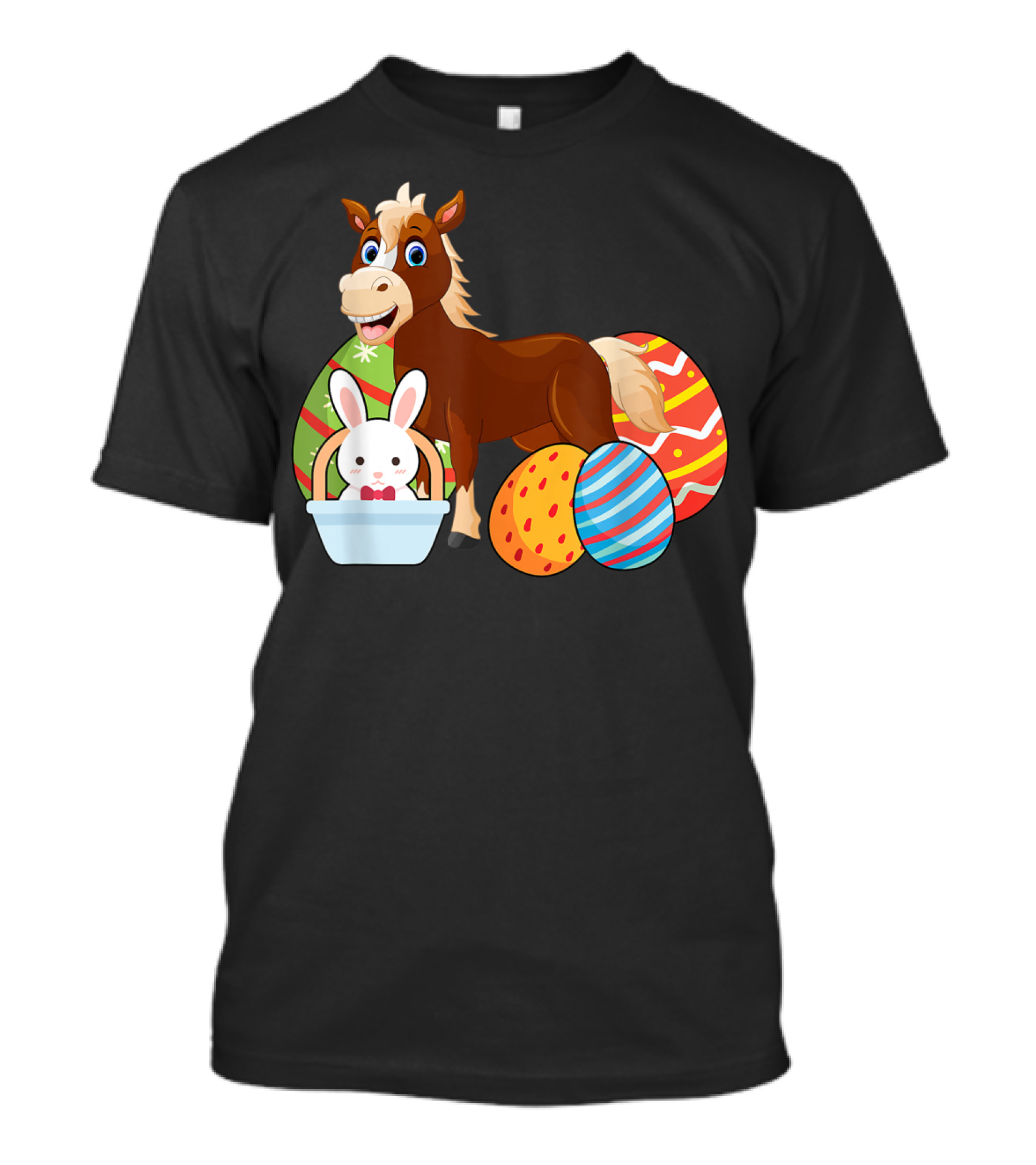 Funny Easter Horse Bunny With Colorful Eggs Happy Easter T-Shirt