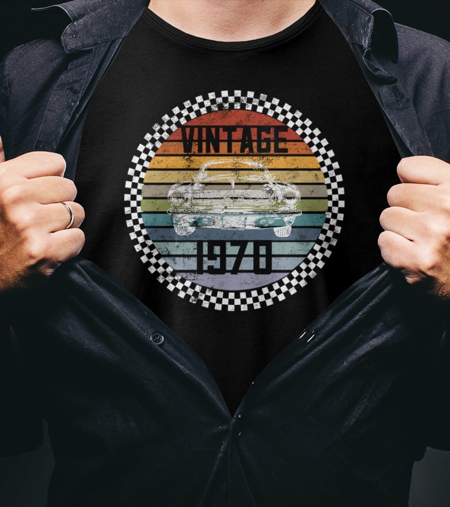 Vintage 1973 50 Year Old Birthday Classic Car Retro Rainbow Stripes T-Shirt