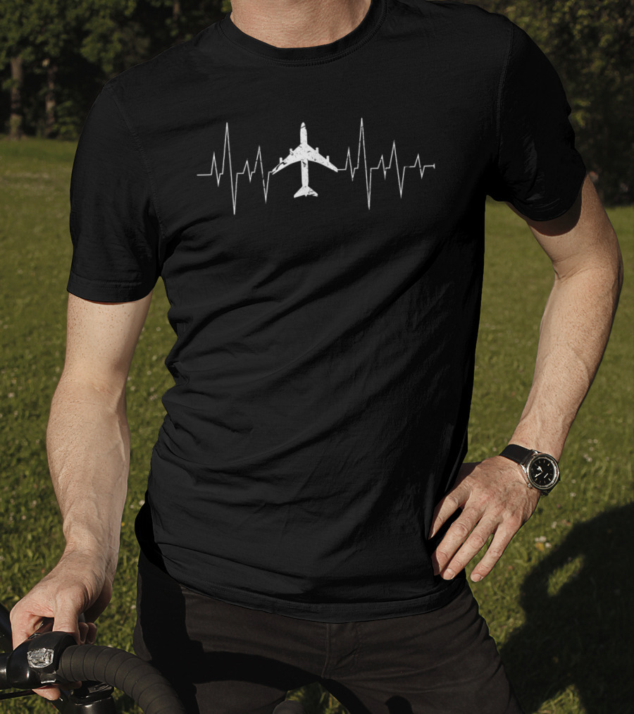 Funny Airplane Pilot Flying Heartbeat Line T-Shirt