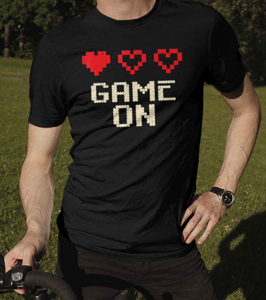 Game On Arcade Classic Gaming 3 Hearts Life Bar T-Shirt