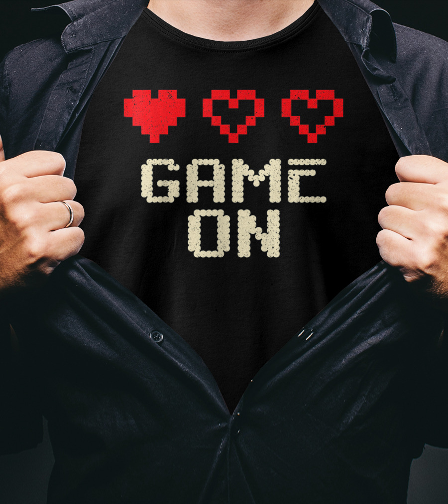 Game On Arcade Classic Gaming 3 Hearts Life Bar T-Shirt