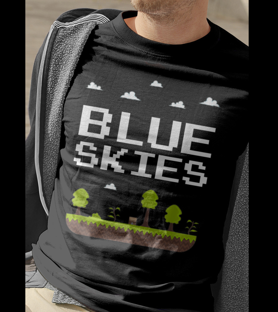 Blue Skies Classic Video Games Gamer Pixelated Trees Landscape T-Shirt