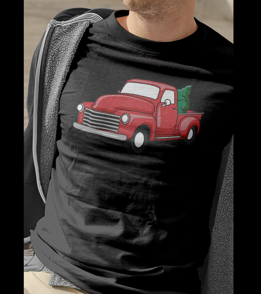 Christmas Holiday Red Classic Truck With Evergreen Tree T-Shirt