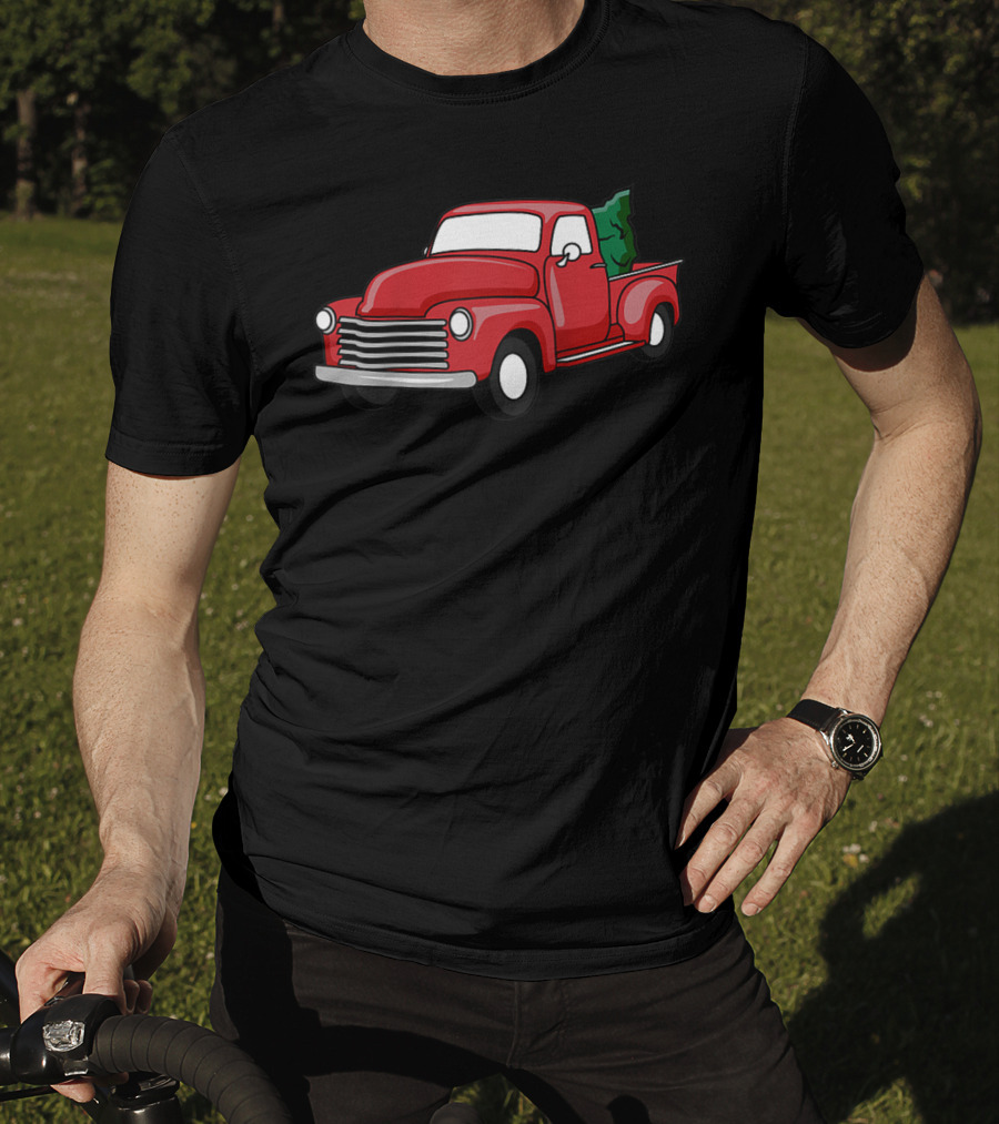 Christmas Holiday Red Classic Truck With Evergreen Tree T-Shirt
