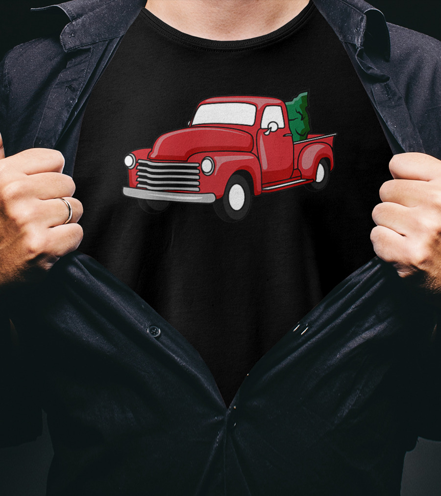 Christmas Holiday Red Classic Truck With Evergreen Tree T-Shirt