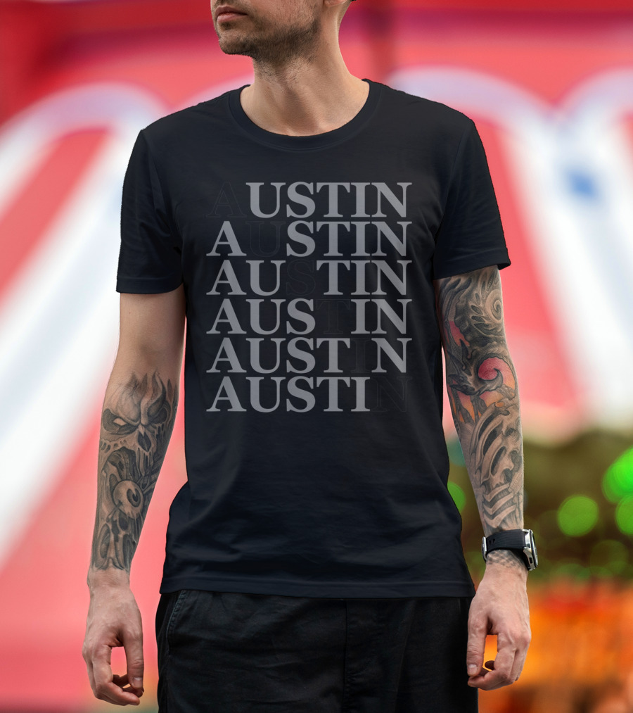 Austin Repeated Text Grey Black Pattern Texas Classic T-Shirt