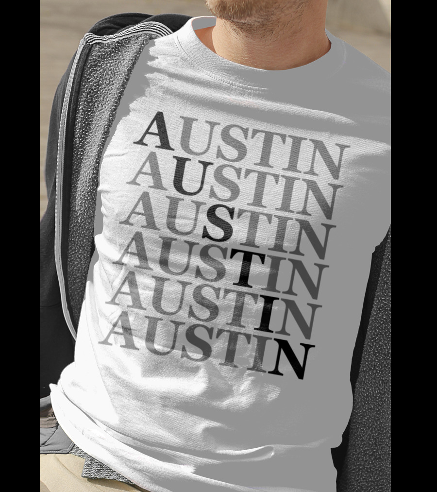 Austin Repeated Text Grey Black Pattern Texas Classic T-Shirt