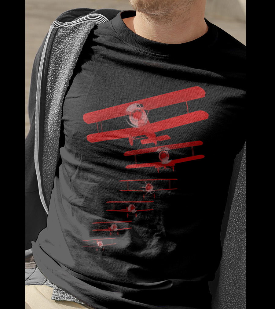 Classic Red Aviation Biplane Formation T-Shirt
