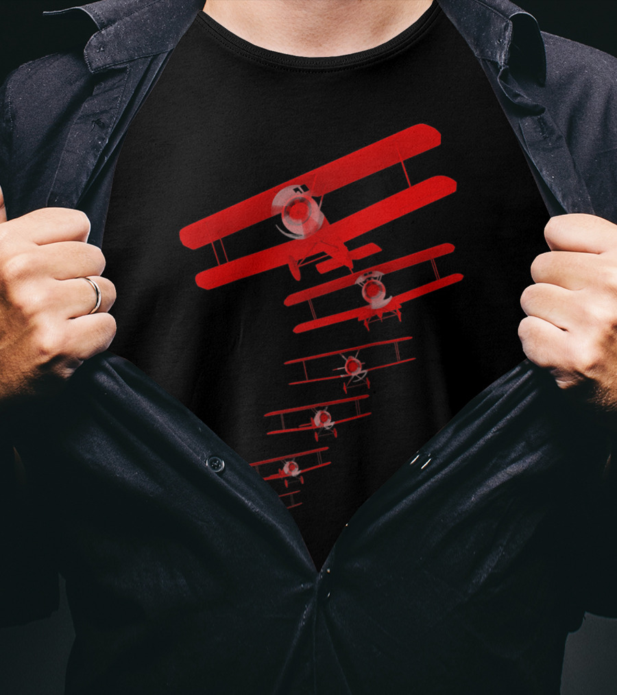 Classic Red Aviation Biplane Formation T-Shirt