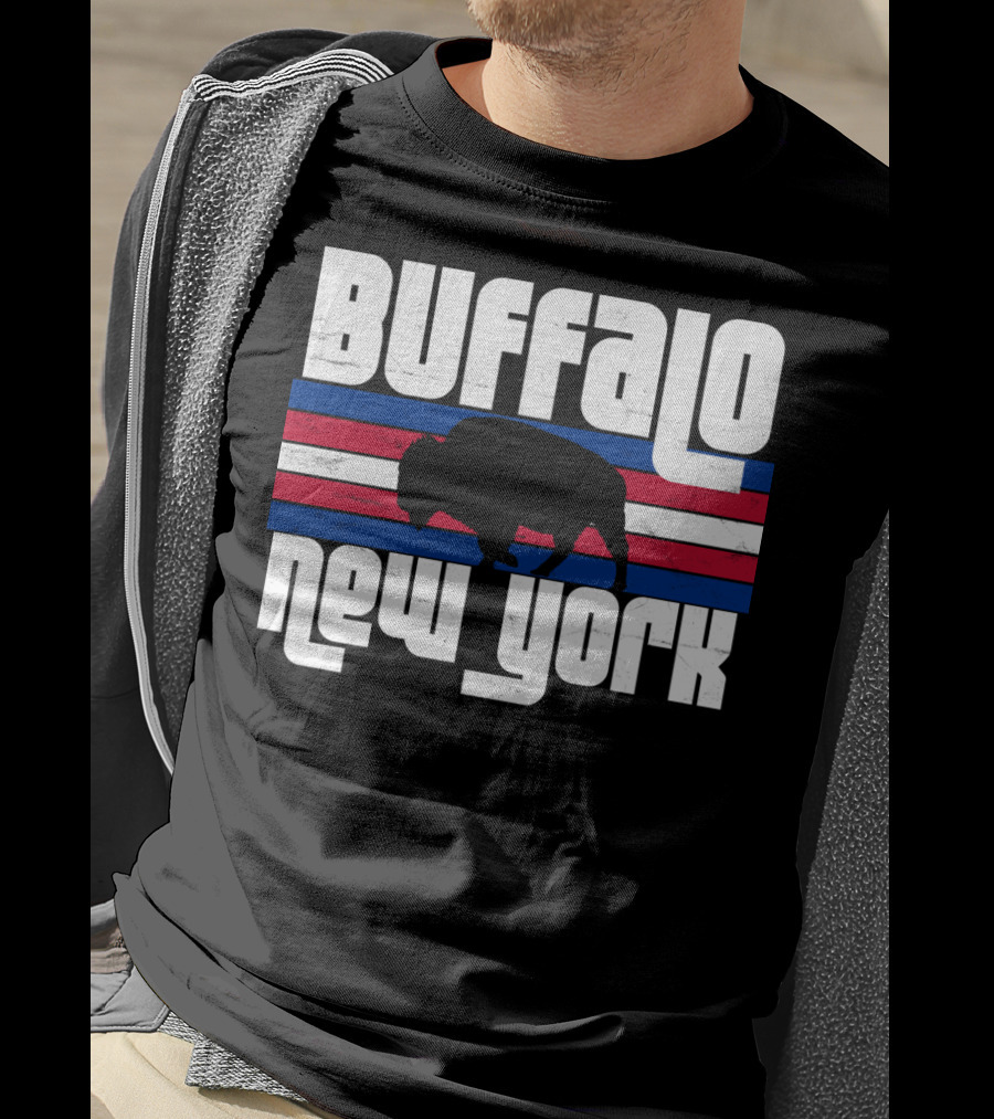 Buffalo New York Bison Silhouette Retro Stripes T-Shirt