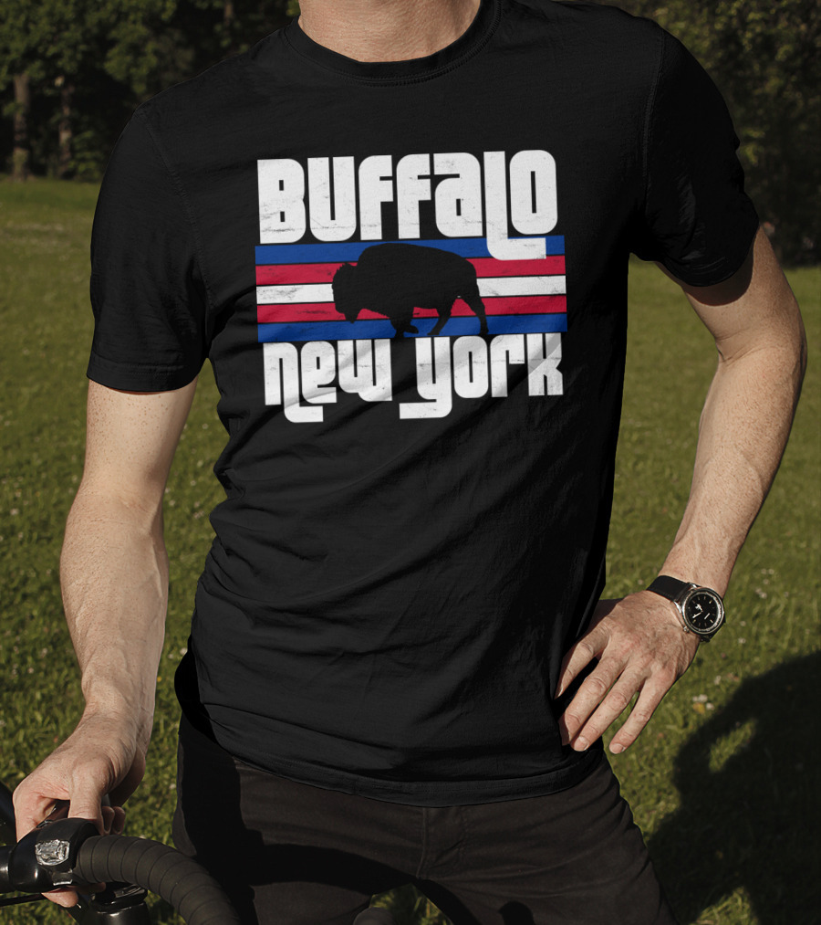 Buffalo New York Bison Silhouette Retro Stripes T-Shirt