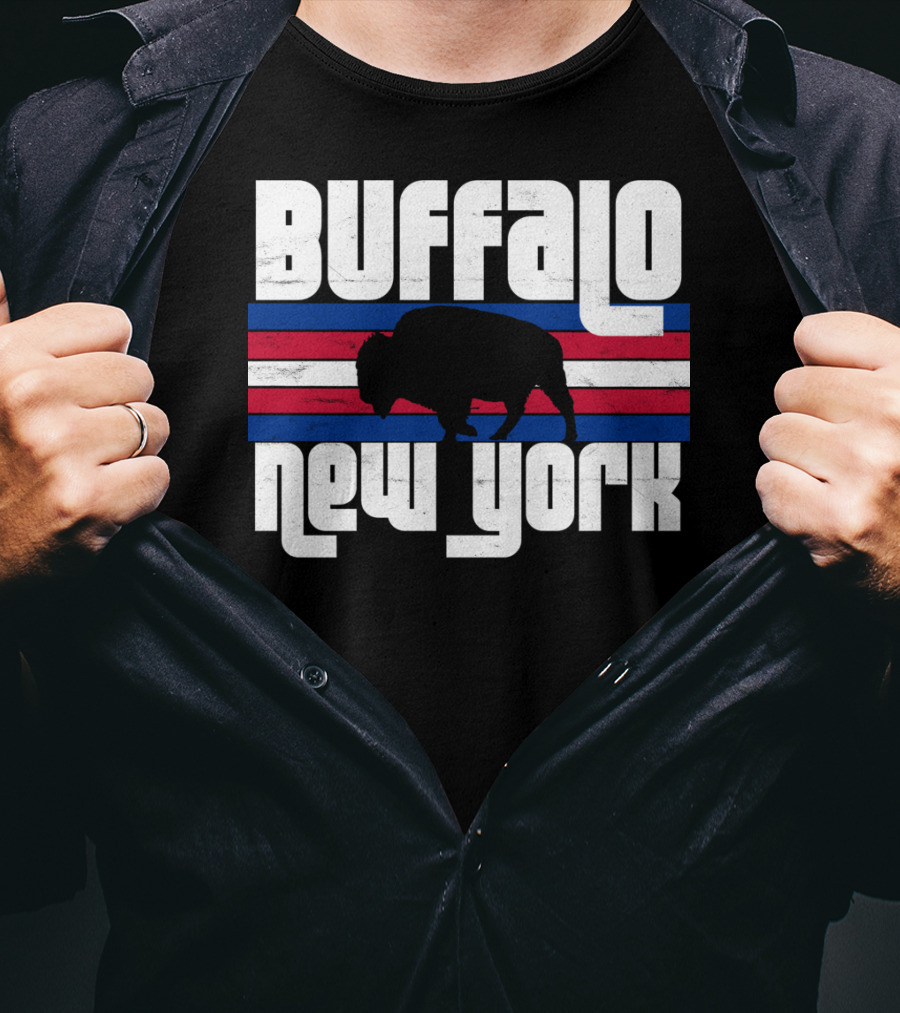 Buffalo New York Bison Silhouette Retro Stripes T-Shirt