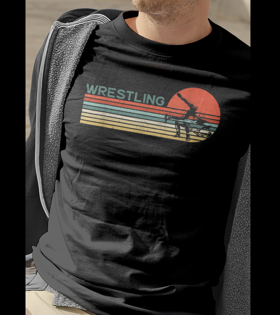 Wrestling Sunset Silhouette Retro Style Classic Catch Birthday T-Shirt