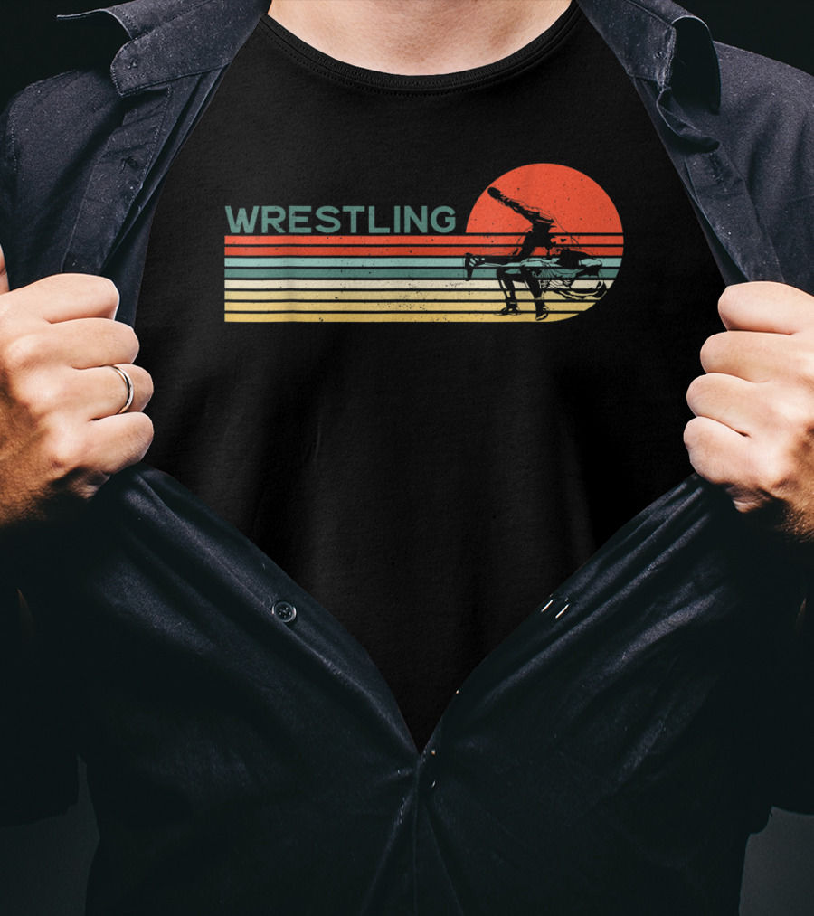Wrestling Sunset Silhouette Retro Style Classic Catch Birthday T-Shirt