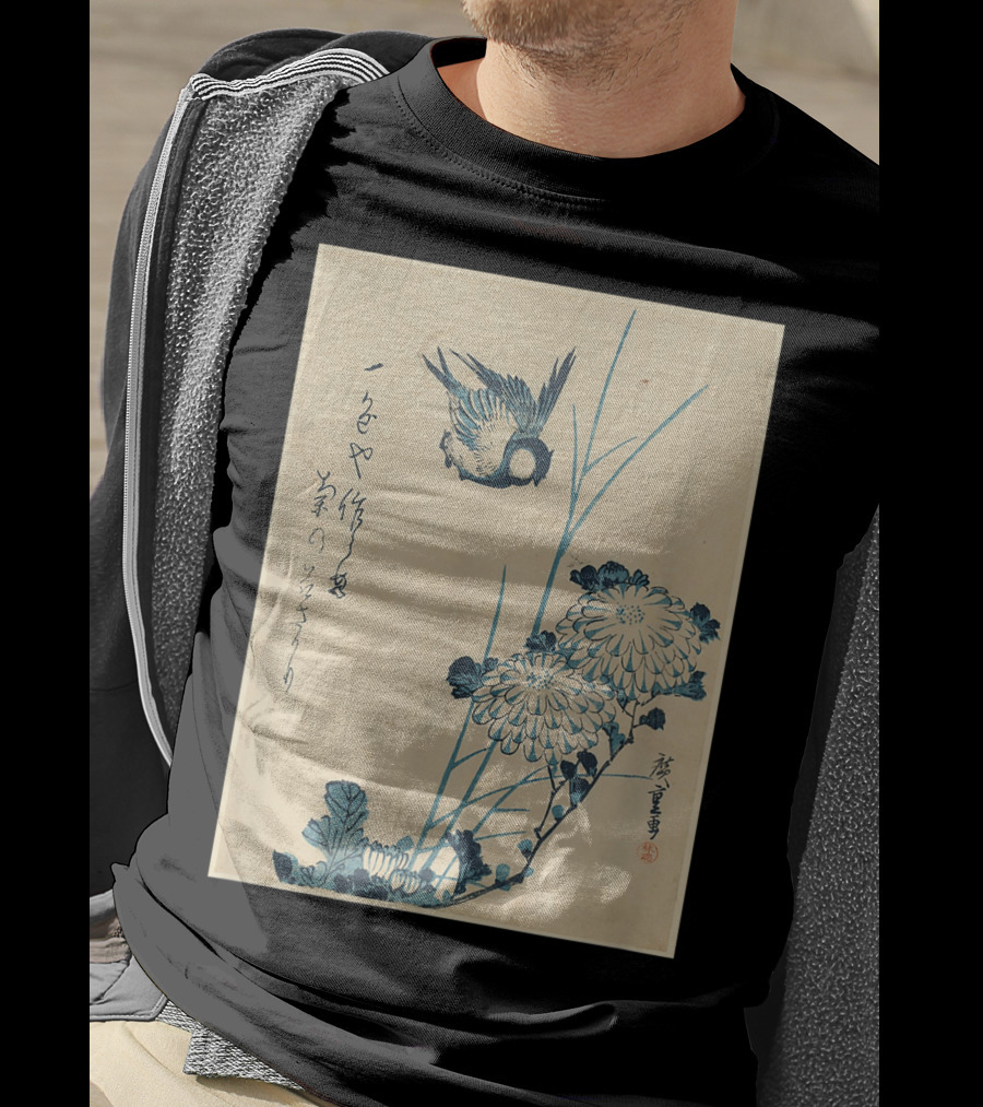 Classic Japanese Art Ukiyo-e Bird And Flowers Streetwear Aesthetic T-Shirt
