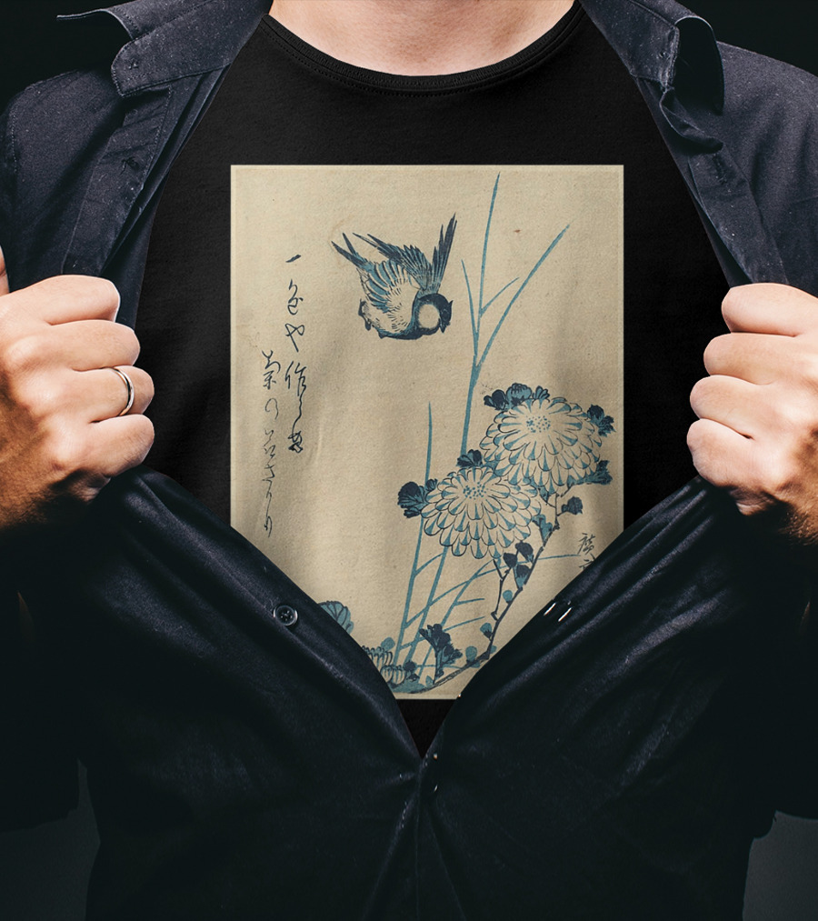 Classic Japanese Art Ukiyo-e Bird And Flowers Streetwear Aesthetic T-Shirt