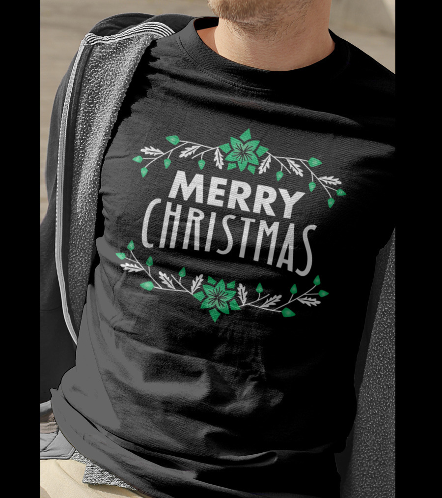 Merry Christmas Classic Festive Green Floral J9 T-Shirt