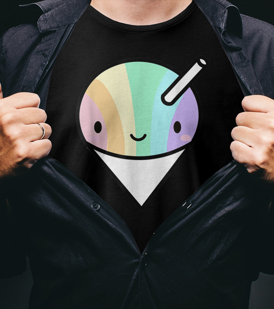 Kawaii Rainbow Shaved Ice Hawaiian Shave Ice Cute Smile Cone T-Shirt