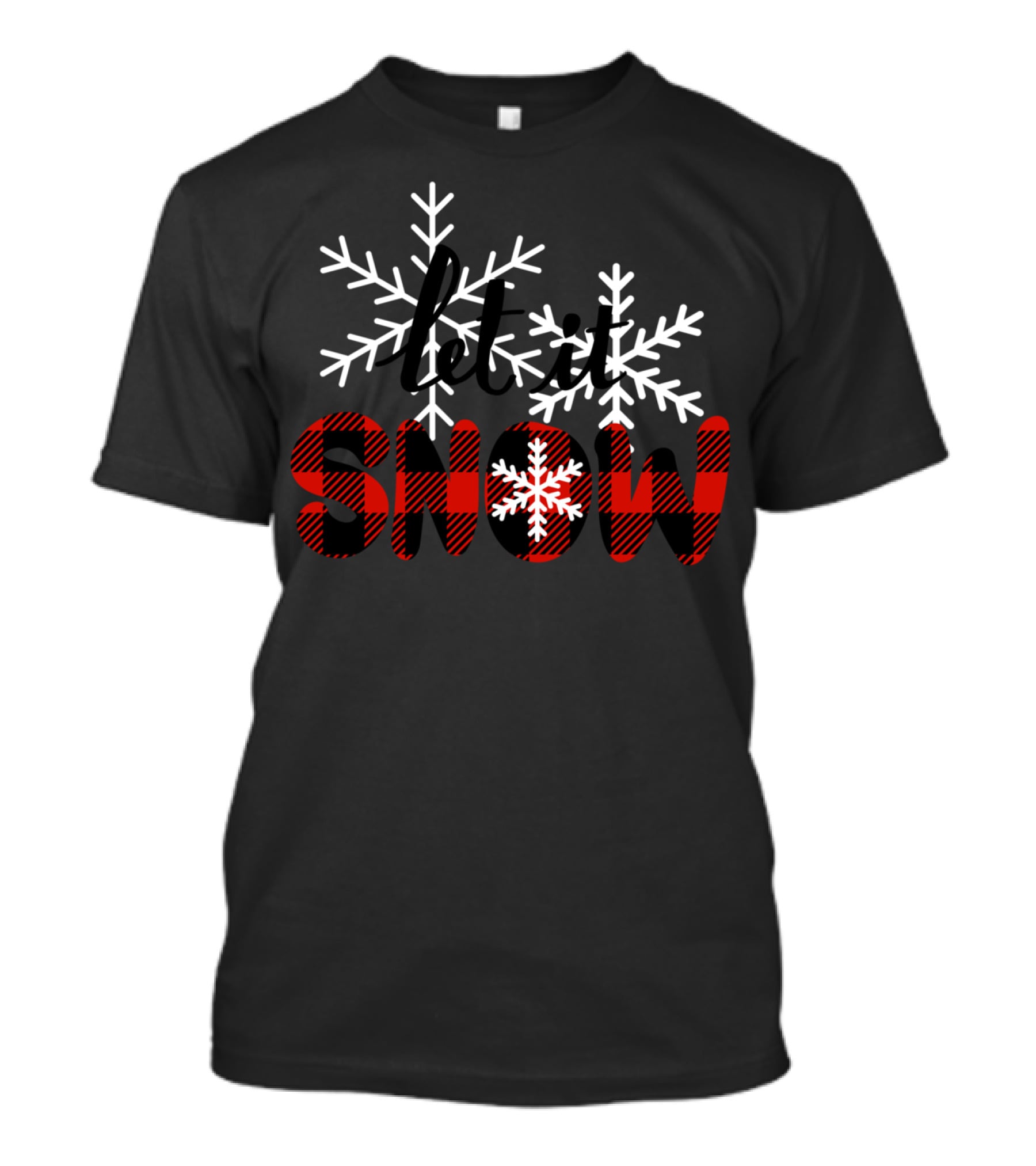 Let It Snow Christmas Red Buffalo Plaid Snowflakes T-Shirt