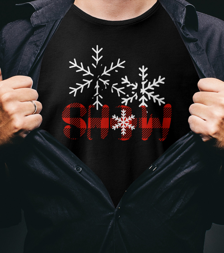 Let It Snow Christmas Red Buffalo Plaid Snowflakes T-Shirt