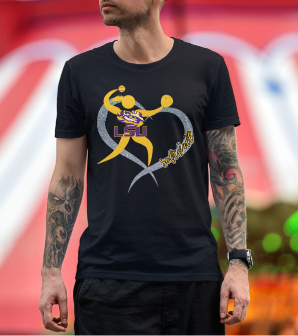 Premium T-Shirt: LSU Tigers Softball Heart Gameday T-Shirt LSU Tigers Softball Heart Gameday T-Shirt