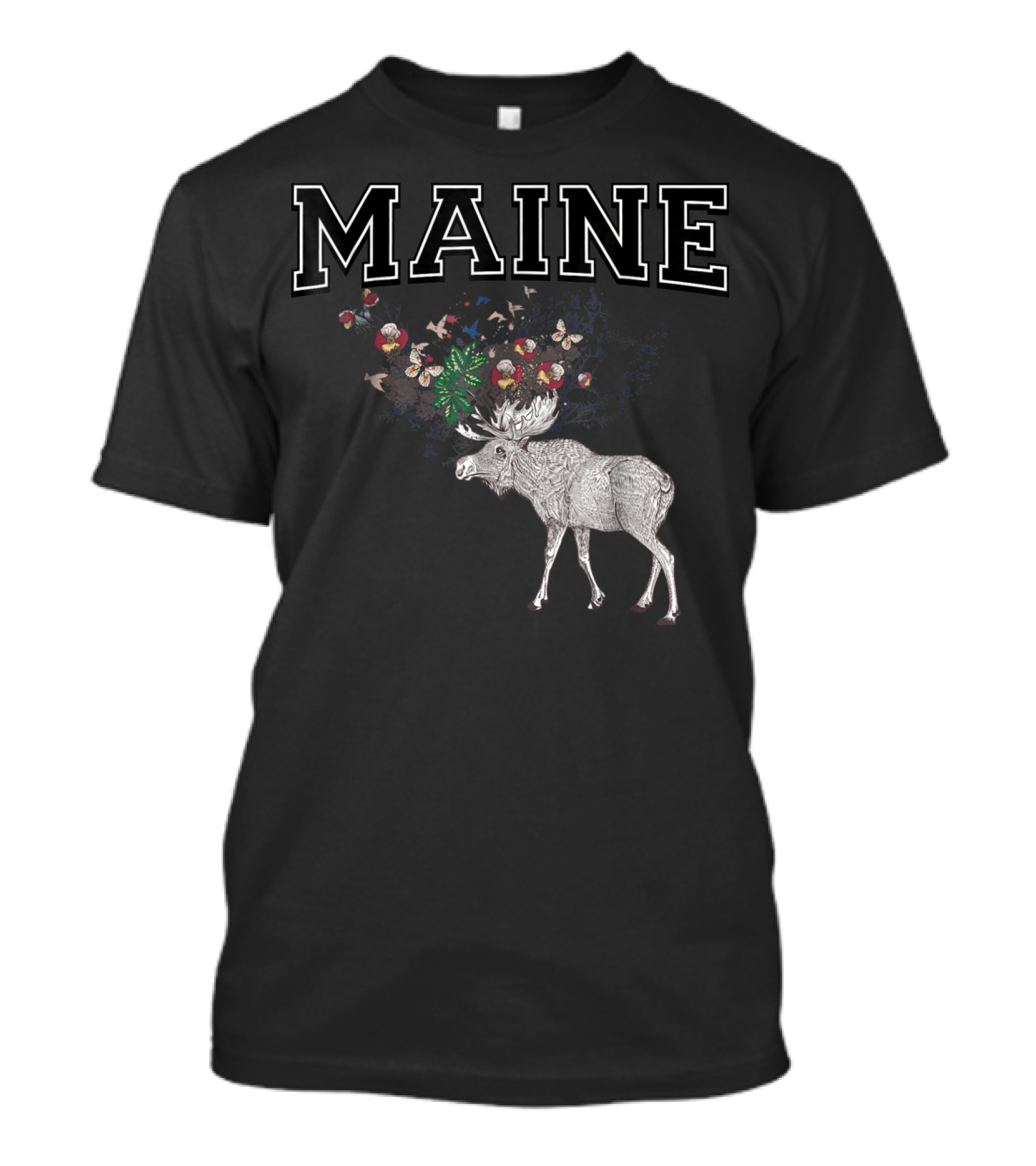 Maine Moose With Floral Antlers T-Shirt