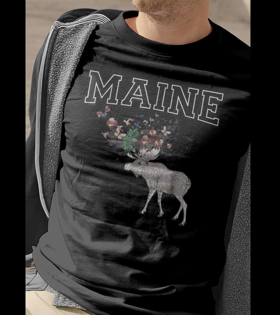 Maine Moose With Floral Antlers T-Shirt