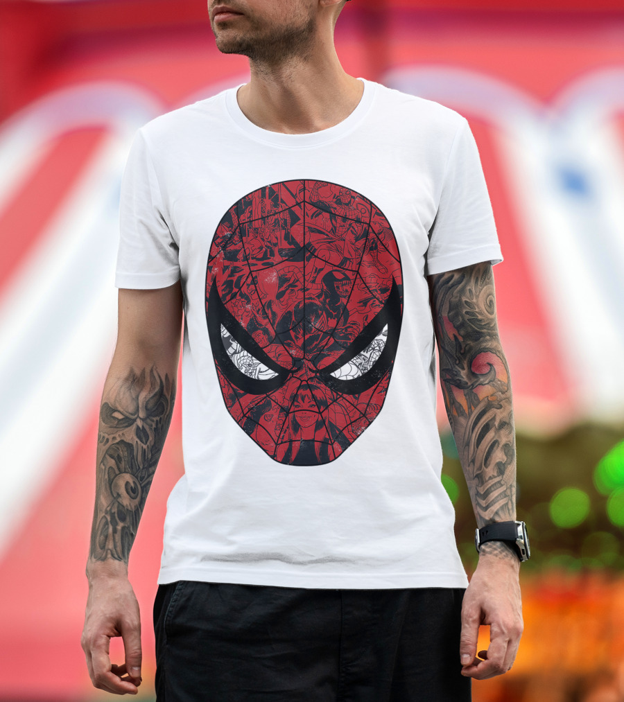 Spiderman Mask Marvel Comic Collage T-Shirt