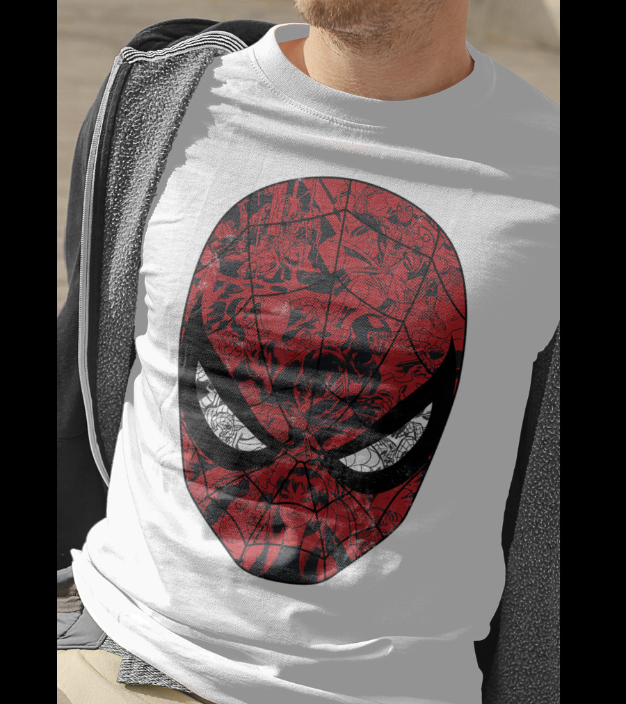 Spiderman Mask Marvel Comic Collage T-Shirt