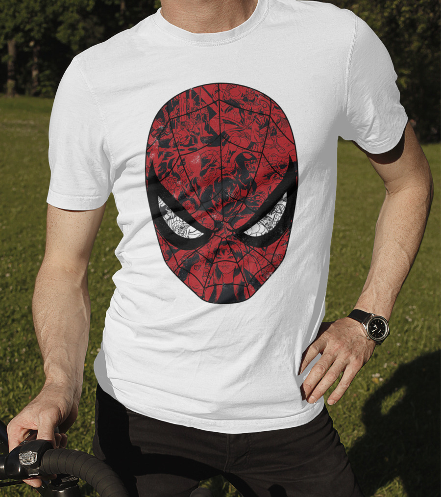 Spiderman Mask Marvel Comic Collage T-Shirt