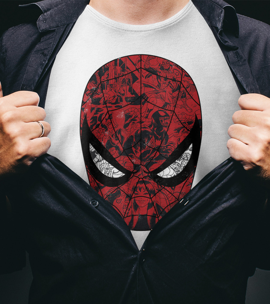 Spiderman Mask Marvel Comic Collage T-Shirt