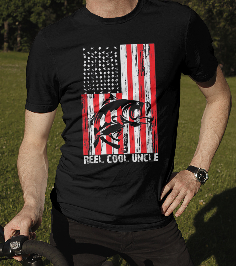 Reel Cool Uncle Vintage Fisherman American Flag T-Shirt