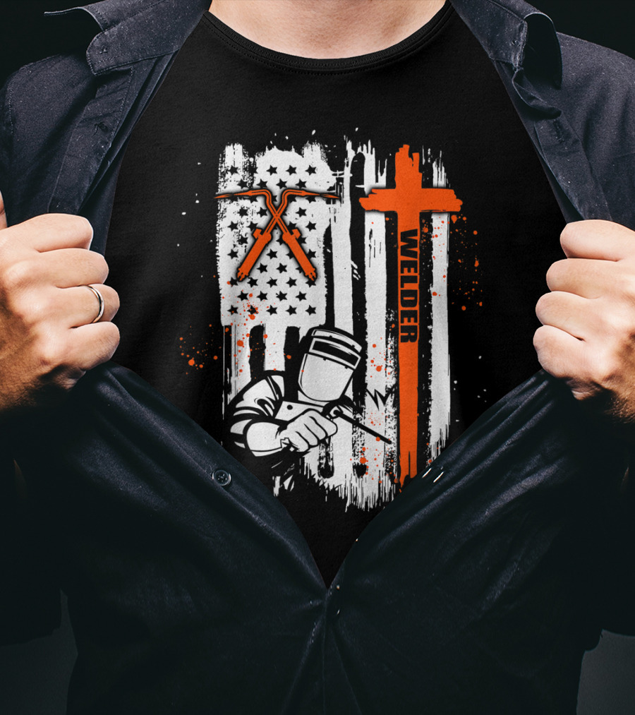 Welder American Flag USA Crossed Tools Patriotic T-Shirt