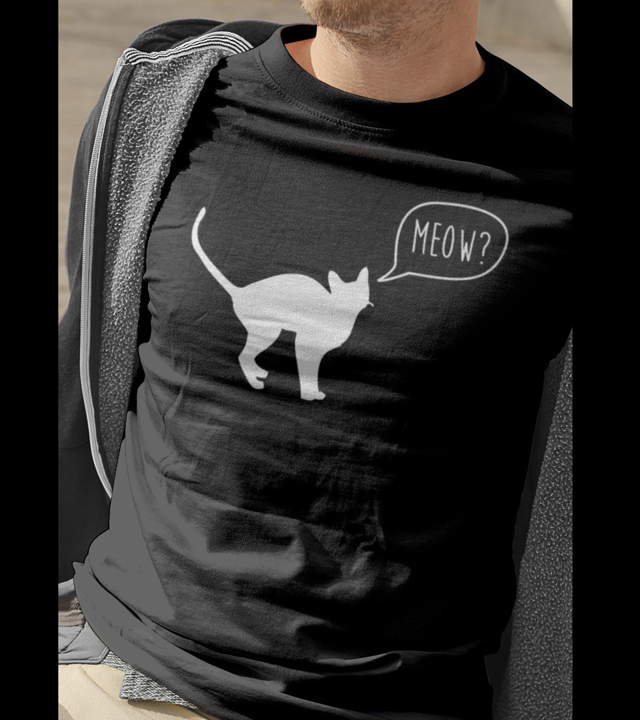 Meow Cat Illustration Cool Silhouette With Speech Bubble T-Shirt