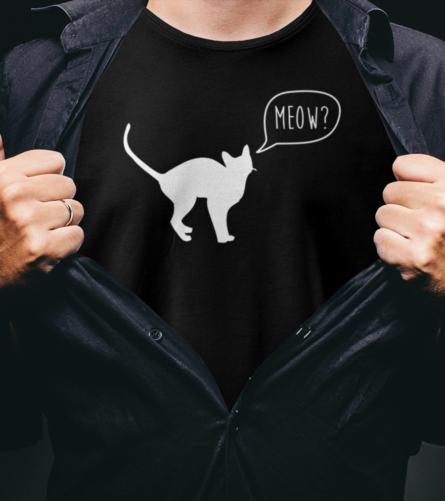 Meow Cat Illustration Cool Silhouette With Speech Bubble T-Shirt