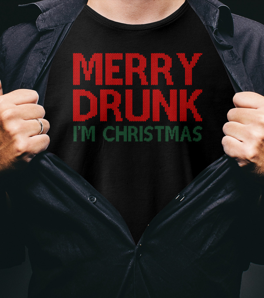 Merry Drunk I'm Christmas Funny Wine Glass Text Holiday Humor T-Shirt