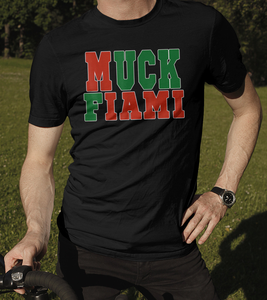 Muck Fiami Funny Miami Hater Red Green Block Letters T-Shirt