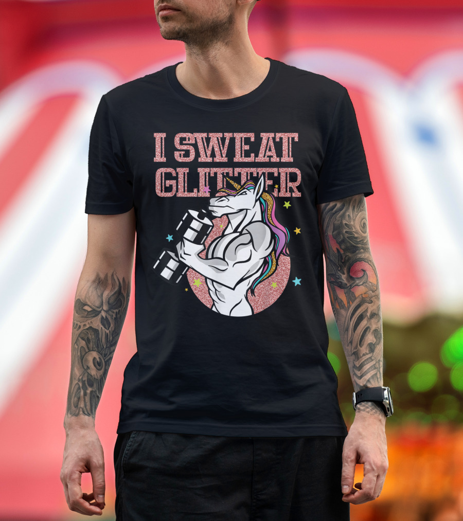 Muscular Unicorn Lifting Dumbbell I Sweat Glitter T-Shirt