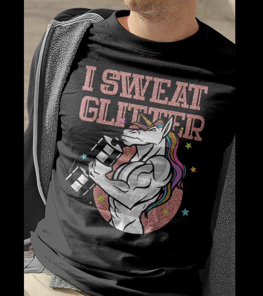 Muscular Unicorn Lifting Dumbbell I Sweat Glitter T-Shirt