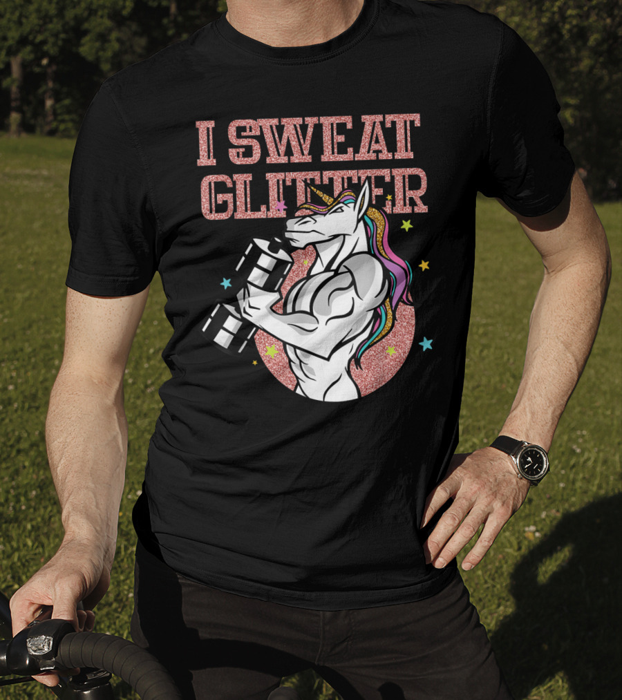 Muscular Unicorn Lifting Dumbbell I Sweat Glitter T-Shirt