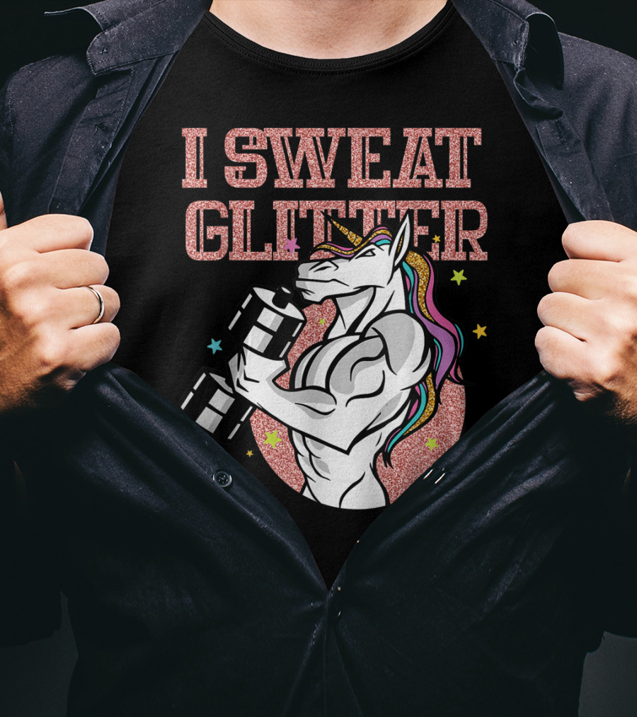Muscular Unicorn Lifting Dumbbell I Sweat Glitter T-Shirt