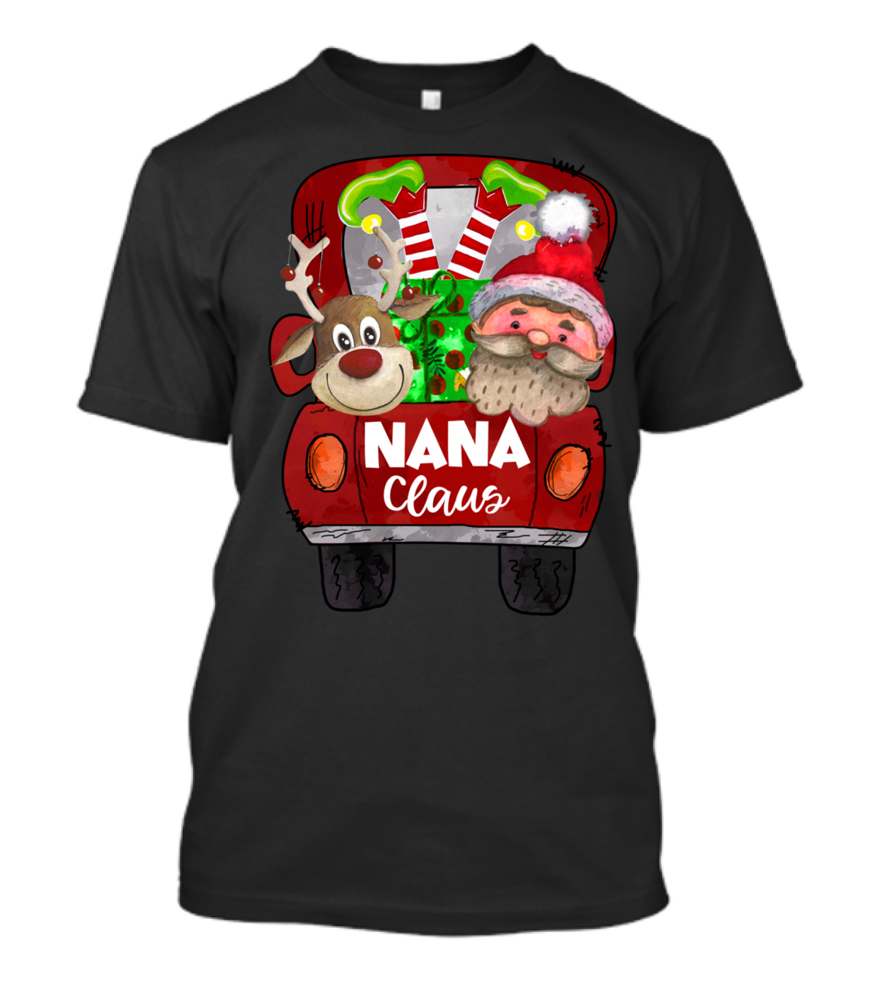 Nana Claus Red Car Christmas Reindeer And Santa T-Shirt