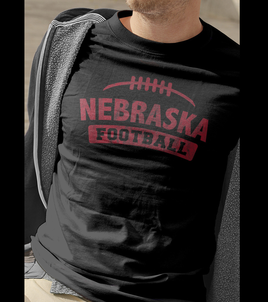 Nebraska Football Red Text With Football T-Shirt