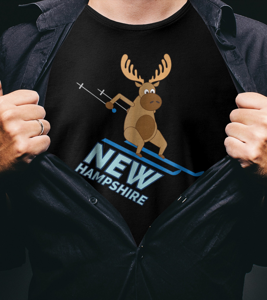 New Hampshire Skiing Moose Winter Fun T-Shirt