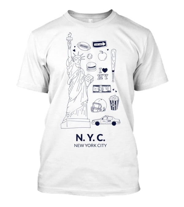Statue Of Liberty NYC I Love NY Football Baseball Taxi New York City T-Shirt