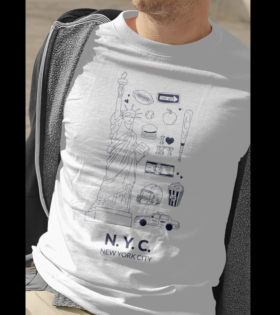 Statue Of Liberty NYC I Love NY Football Baseball Taxi New York City T-Shirt